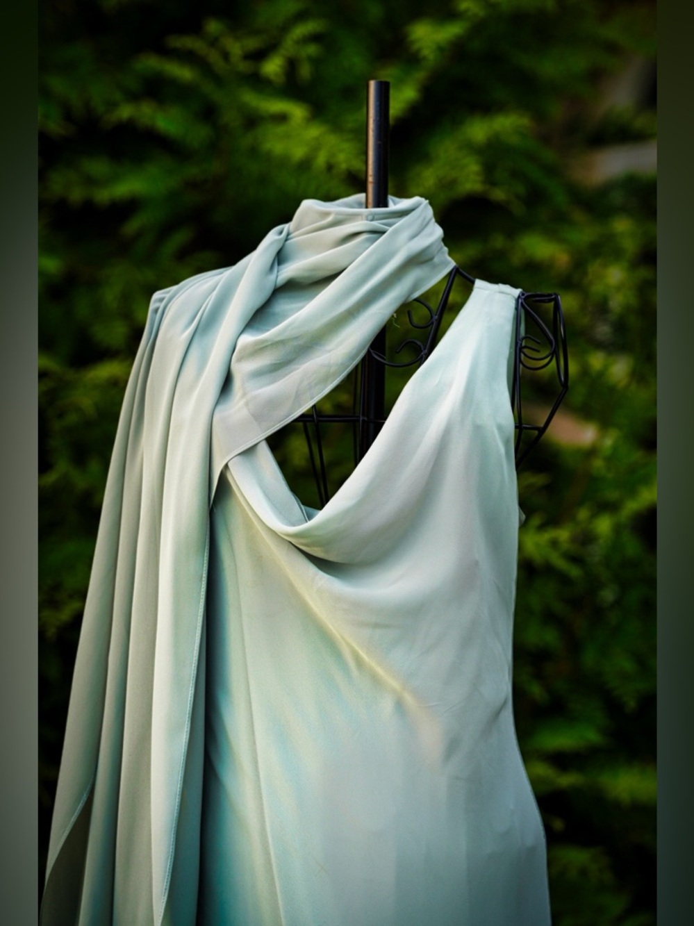 VTG Chadwick's Sage Green Chiffon Maxi Dress & Shawl Set - Size 10 - Picture 3 of 16